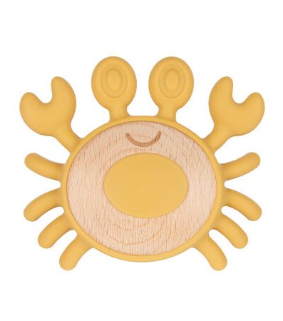 CANPOL 80/306 Jucărie de dentiție din lemn și silicon pentru bebeluși CRAB