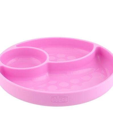 CHICCO 00010216100000 Farfurie din silicon cu 3 compartimente pentru fetițe.