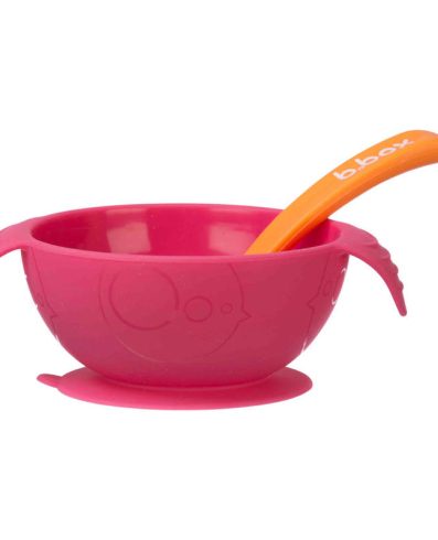 B.BOX BB00471 Bol de silicon cu ventuză și linguriță Strawberry Shake