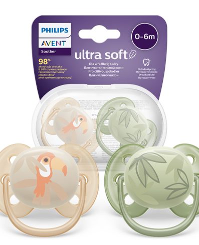 AVENT SCF091/07 Suzetă ultra moale 0-6m papagal/frunze