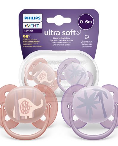 AVENT SCF091/09 Suzetă ultra moale 0-6 luni elefant/palmier