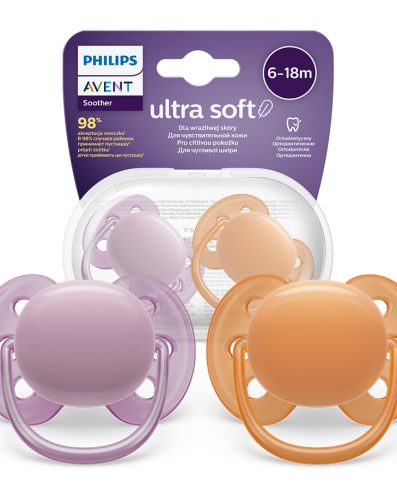AVENT SCF091/33 Suzetă ultra moale 6-18 luni portocaliu/violet