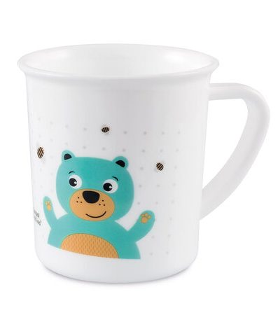 CANPOL 4/413 Ceașcă din plastic cu mâner pentru copii 170ml Animale drăguțe turcoaz