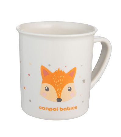 CANPOL 4/413 Pahar de plastic cu mâner pentru copii 170ml Animale drăguțe portocaliu