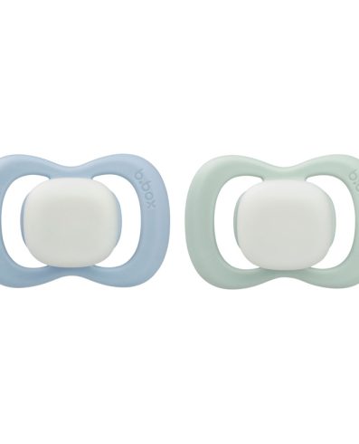 B.BOX BB300708 Suzetă simetrică din silicon 0-6 luni 2 buc albastru/salvie strălucitoare