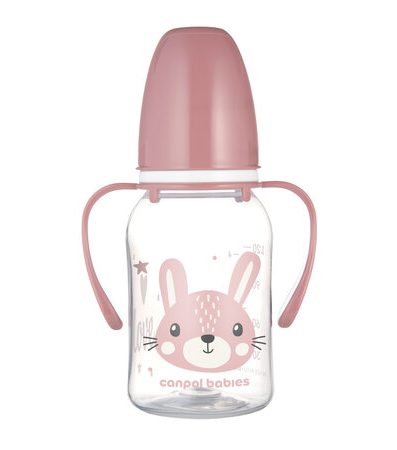 CANPOL 11/823 Sticlă standard cu mânere 120 ml ANIMALE DRĂGUȚE roz