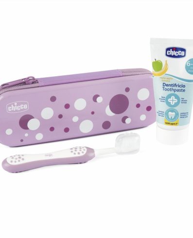CHICCO 00012098100000 Set pastă de dinți cu fluor + periuță + husă Lila 6-36 m