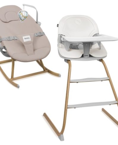 Scaun de masă și leagăn 4 în 1 Dalia Grey Stone Natural LIONELO