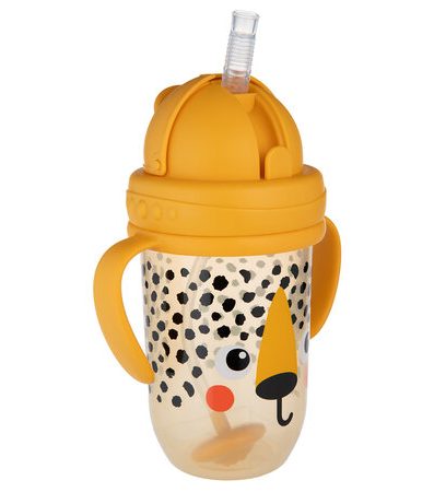 Cană anti-vărsare CANPOL 56/617 BabiesBoo cu pai și greutate, ghepard portocaliu