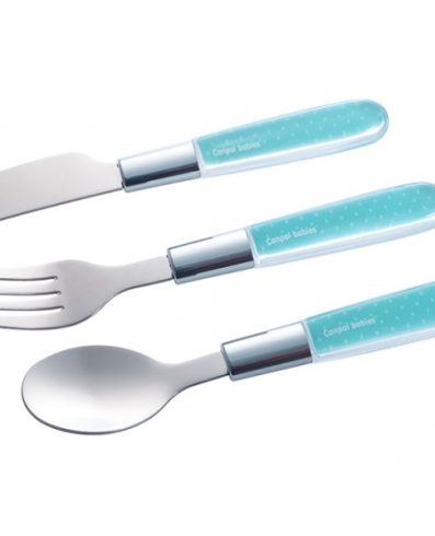 CANPOL 9/477 Tacâmuri metalice pentru copii lingură, furculiță, cuțit /albastru