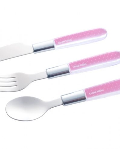 CANPOL 9/477 Tacâmuri metalice pentru copii lingură, furculiță, cuțit /roz