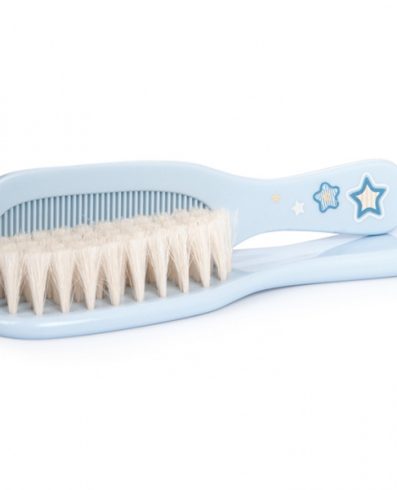 Perie moale naturală albastră CANPOL 7/406 pentru nou-născuți cu pieptene