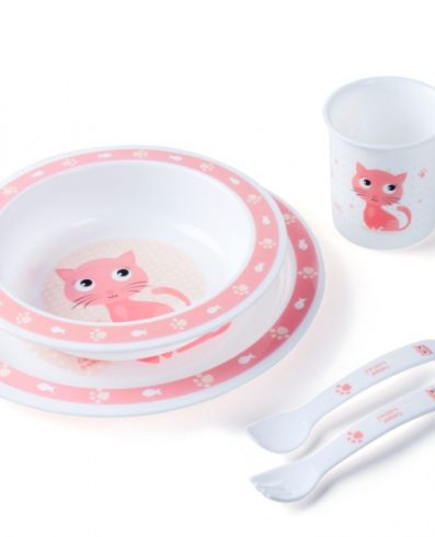 CANPOL 4/401 Set de tacâmuri din plastic Animale drăguțe pisoi roz