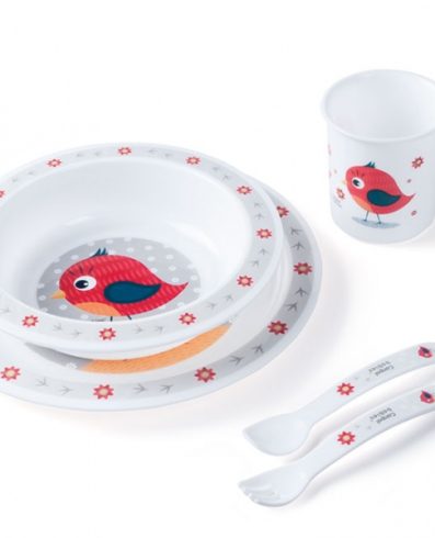 CANPOL 4/401 Set de masă din plastic Animale drăguțe pasăre roșie
