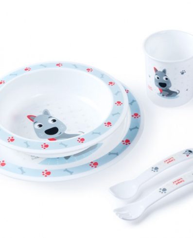 CANPOL 4/401 Set de masă din plastic Animale drăguțe câine albastru