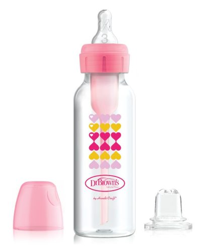 Dr. Browns SB8191 Biberon Standard 250ml Opțiuni + Decorat cu Tetină 6+ și Cioc Anti-Scurgere Roz