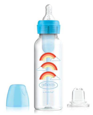 Dr.Browns SB8192 Standard bottle 250ml Opțiuni + decorată cu suzetă 6+ și biberon cu sistem anti-șușit, albastră