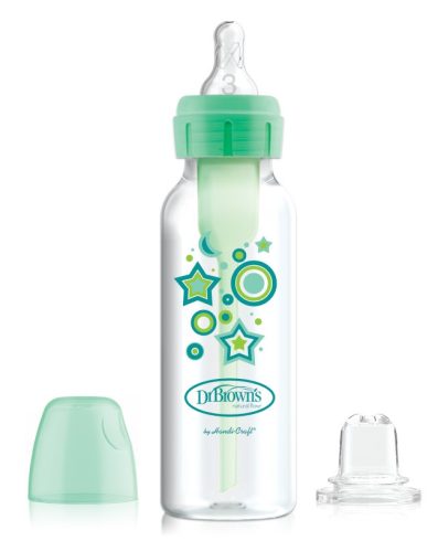 Dr. Browns SB81603 Biberon Standard 250ml Opțiuni + Decorat cu Tetină 6+ și Cioc Anti-Scurgere Verde