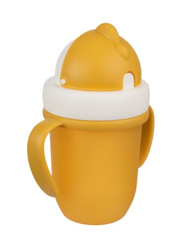 Cană CANPOL 56/522 cu pai pliabil din silicon 210 ml Pasteluri mate galben