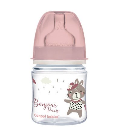 CANPOL 35/231 Sticlă lată anticolici 120ml Bonjour roz