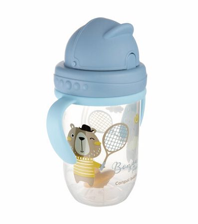 Cană anti-vărsare CANPOL 56/607 cu pai și greutate 270 ml Bonjour Paris albastru